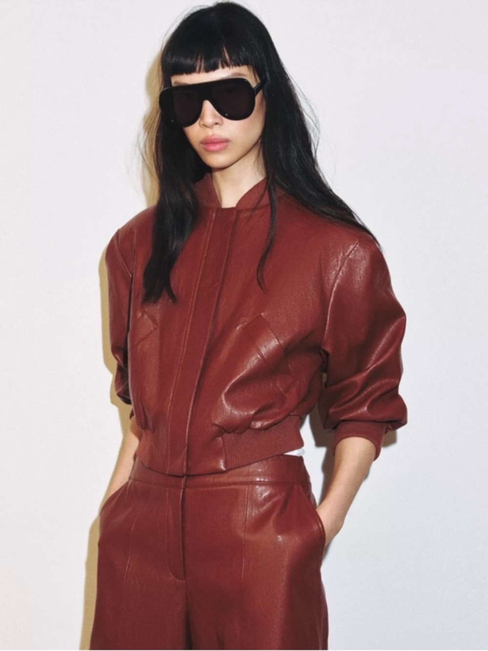 ZARA FAUX LEATHER SHOULDER PAD BOMBER JACKET